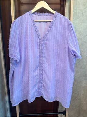 Amazon | Lavender Lace-Trim Blouse | Size 4x